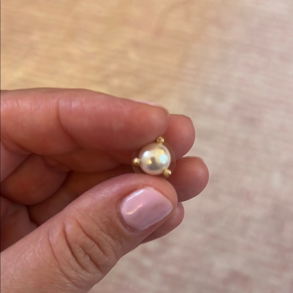 Gold and White Pearl Stud Earrings Timeless Elegance - Picture 5 of 7